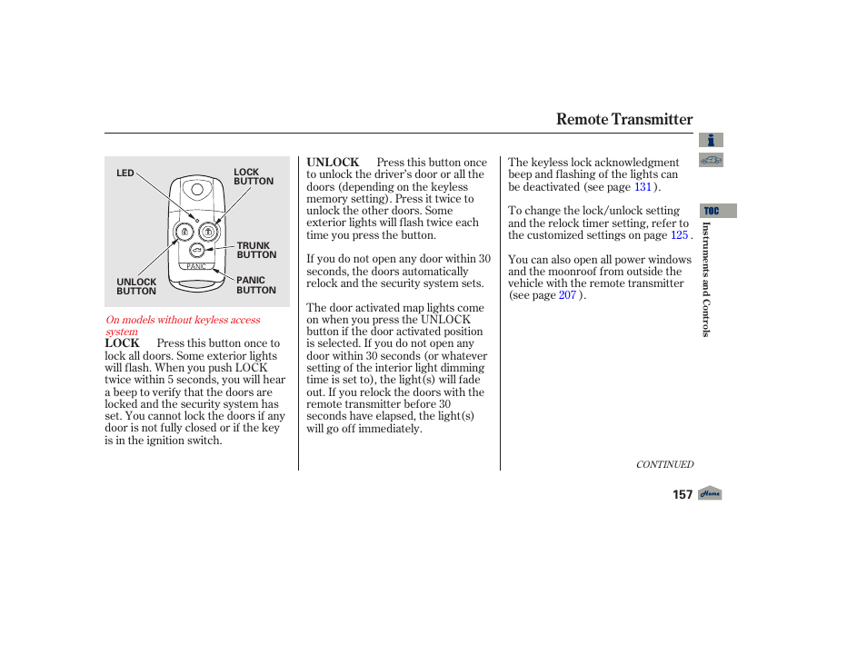 Remote transmitter, 2012 tl | Acura 2012 TL User Manual | Page 161 / 650