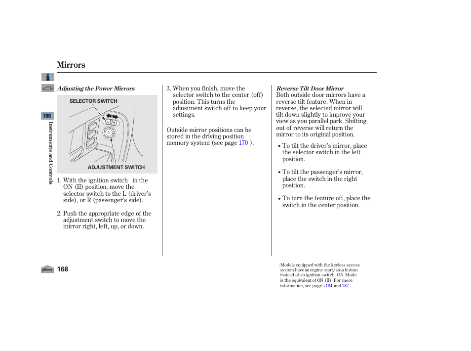 Mirrors, 2012 tl | Acura 2012 TL User Manual | Page 172 / 650