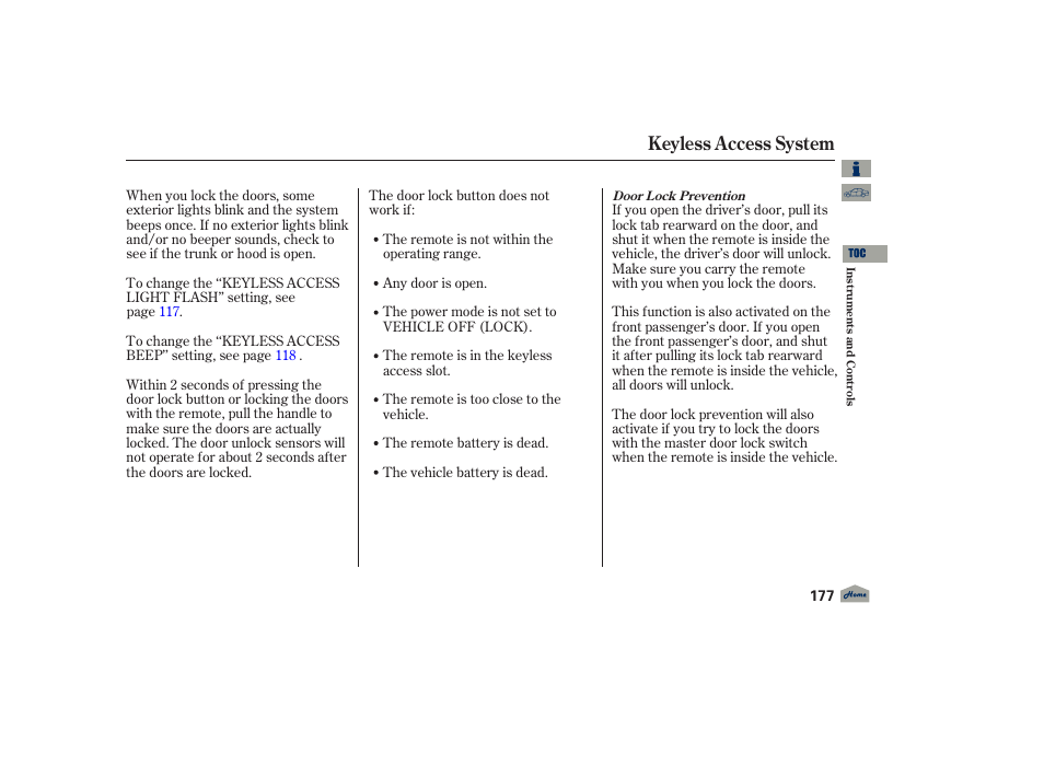 Keyless access system | Acura 2012 TL User Manual | Page 181 / 650