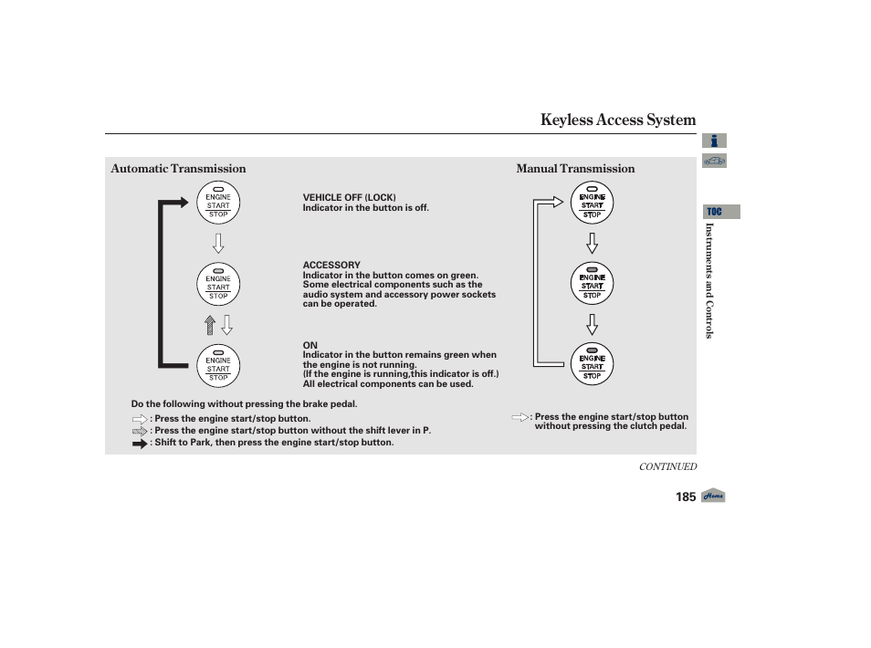 Keyless access system, 2012 tl | Acura 2012 TL User Manual | Page 189 / 650