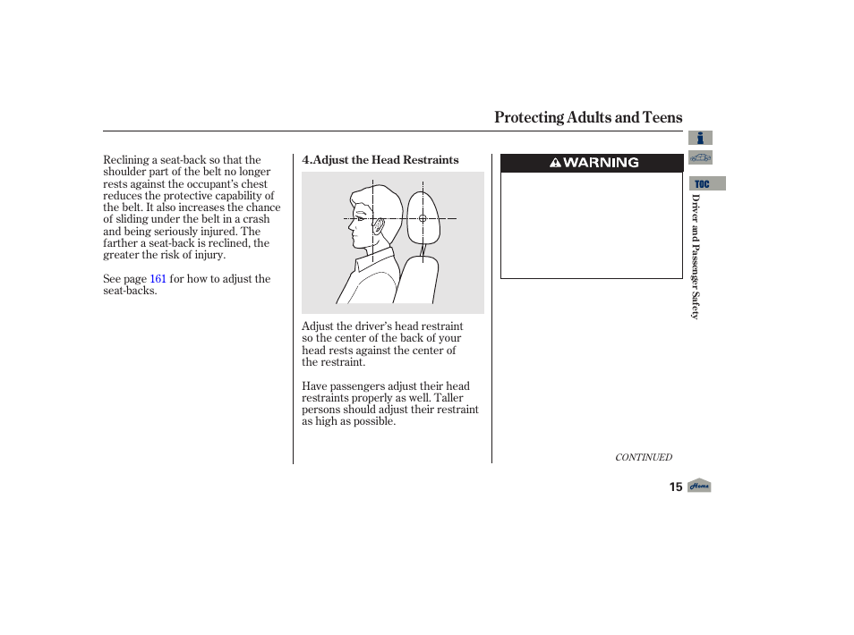 Protecting adults and teens | Acura 2012 TL User Manual | Page 19 / 650