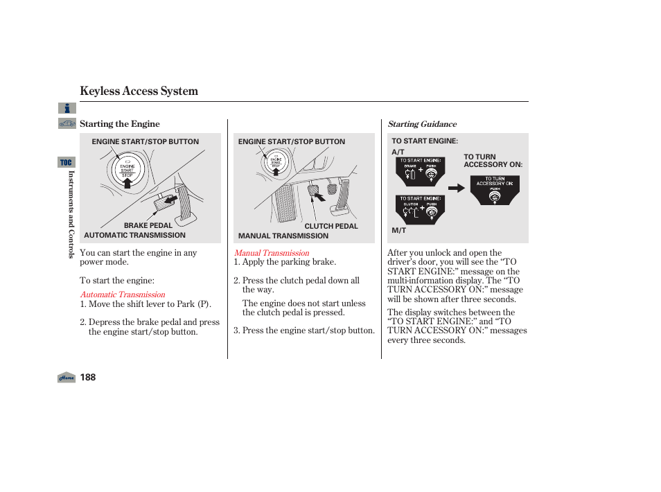 Keyless access system, 2012 tl | Acura 2012 TL User Manual | Page 192 / 650