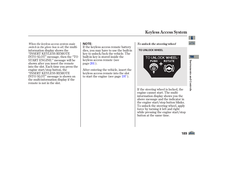 Keyless access system, 2012 tl | Acura 2012 TL User Manual | Page 193 / 650