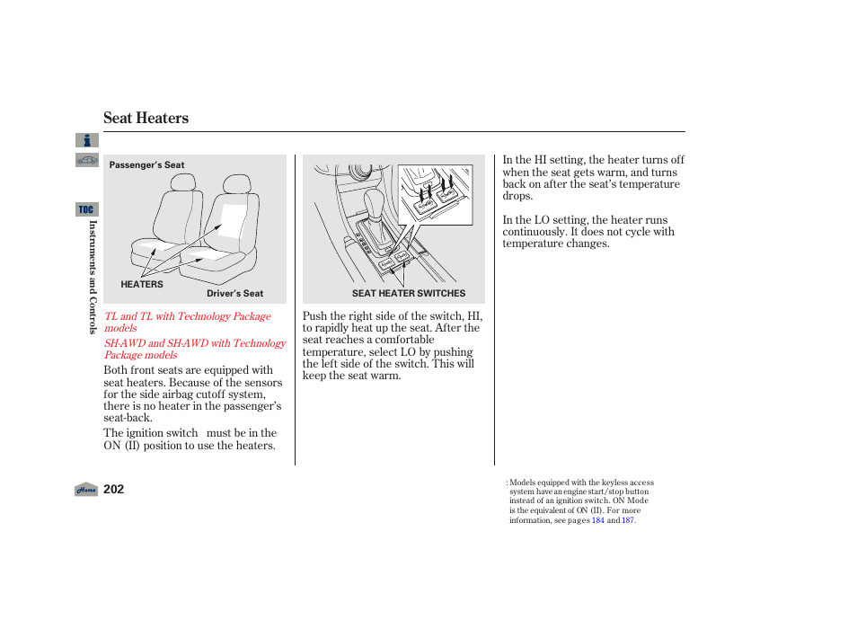 Seat heaters, 2012 tl | Acura 2012 TL User Manual | Page 206 / 650