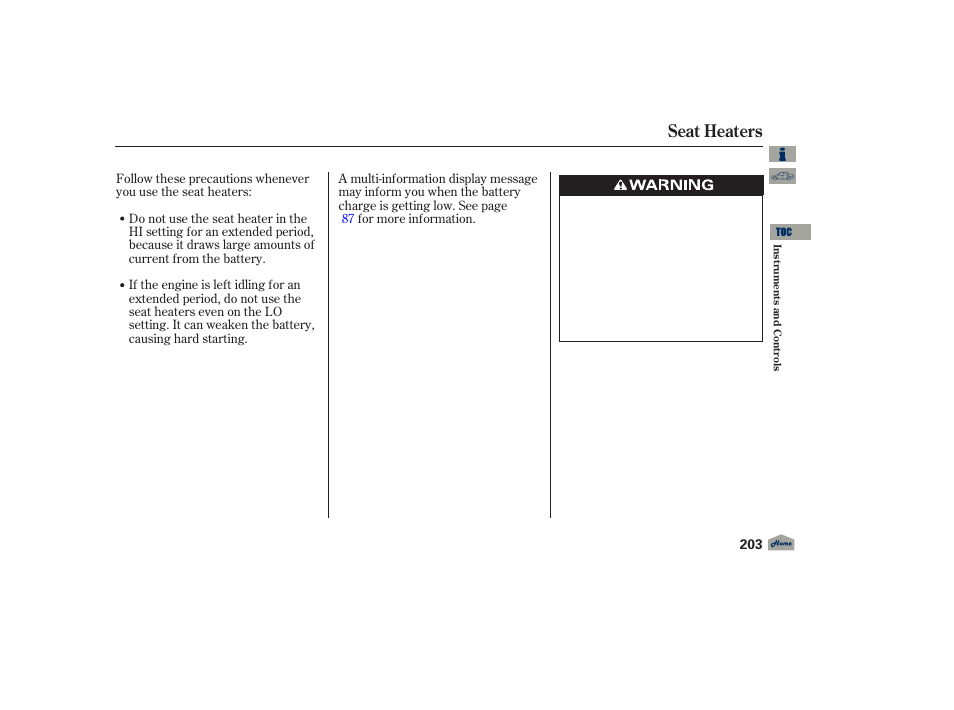 Seat heaters, 2012 tl | Acura 2012 TL User Manual | Page 207 / 650