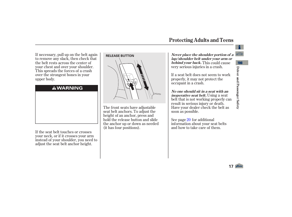 Protecting adults and teens | Acura 2012 TL User Manual | Page 21 / 650