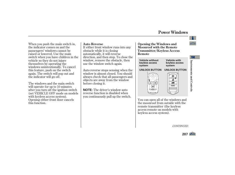 Power windows, 2012 tl | Acura 2012 TL User Manual | Page 211 / 650