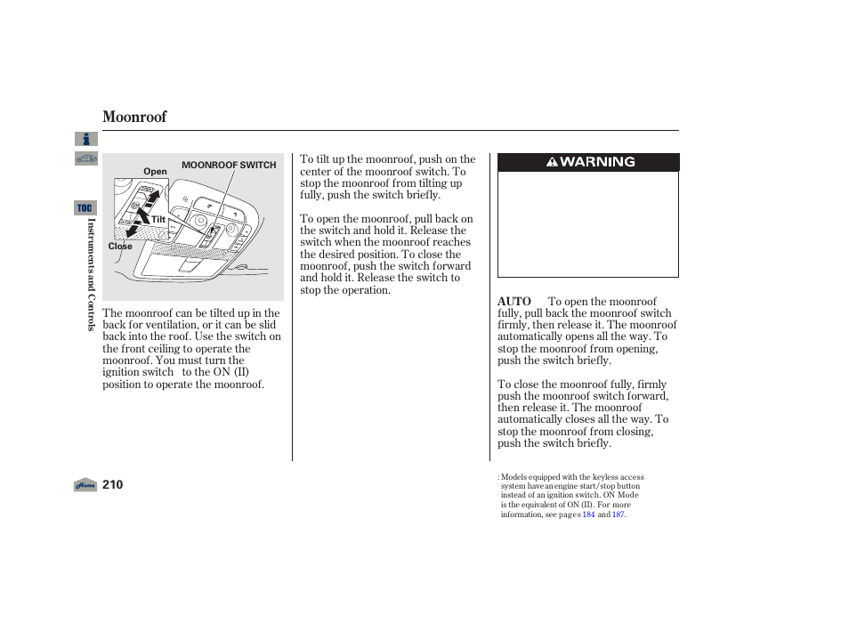 Moonroof, 2012 tl | Acura 2012 TL User Manual | Page 214 / 650