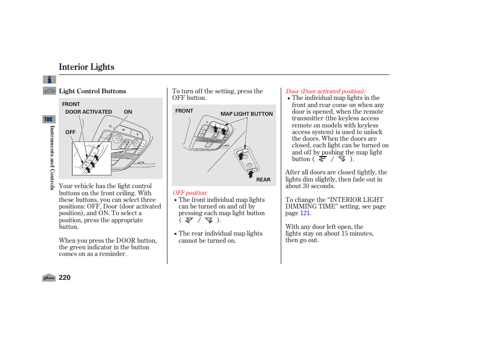 Interior lights, 2012 tl | Acura 2012 TL User Manual | Page 224 / 650
