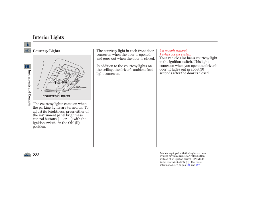 Interior lights, 2012 tl | Acura 2012 TL User Manual | Page 226 / 650