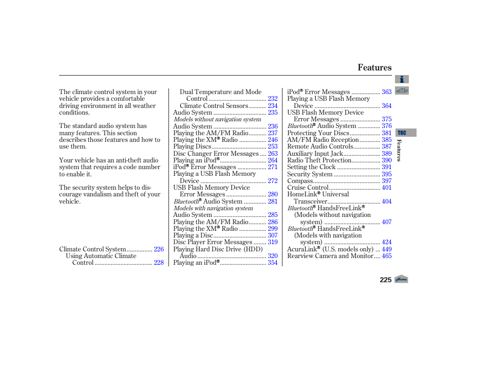 Features | Acura 2012 TL User Manual | Page 229 / 650