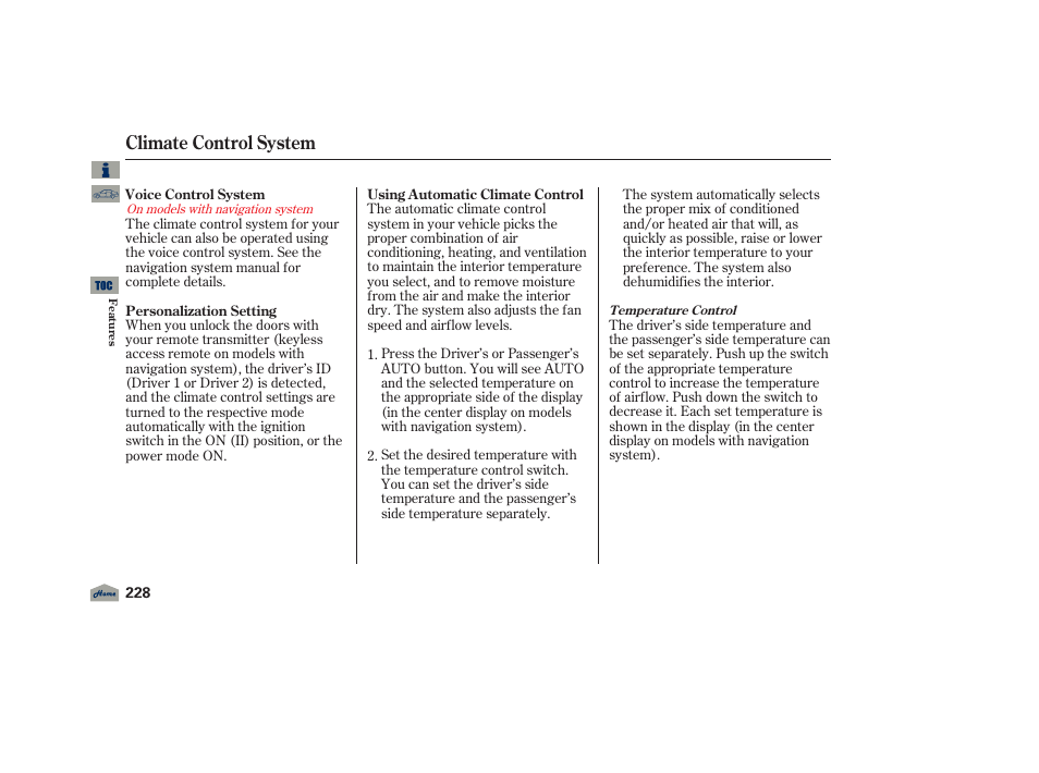 Climate control system | Acura 2012 TL User Manual | Page 232 / 650