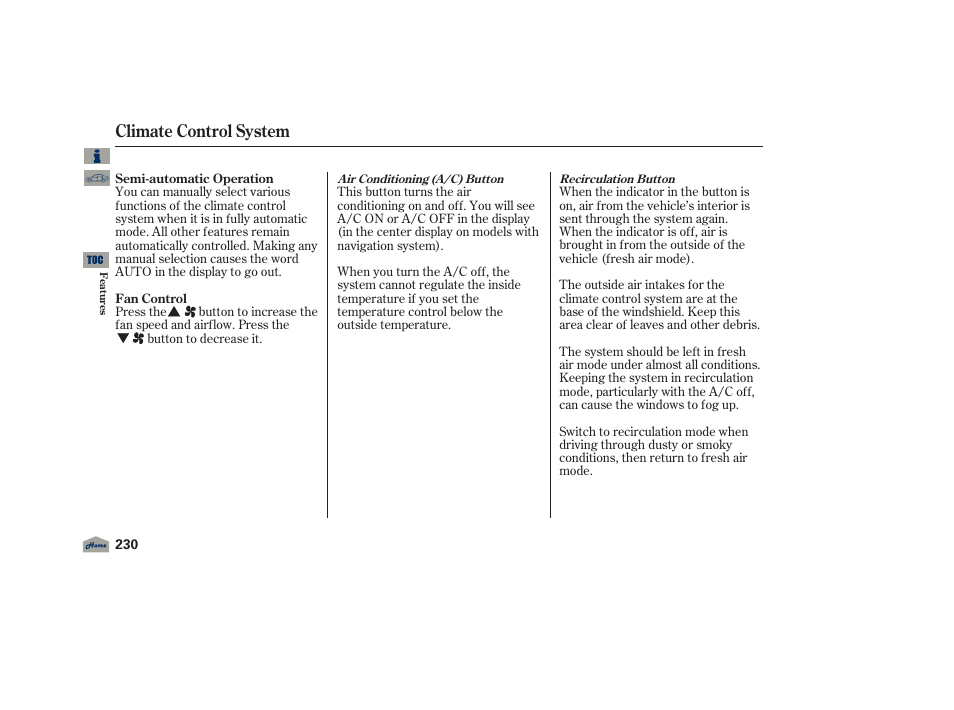 Climate control system | Acura 2012 TL User Manual | Page 234 / 650
