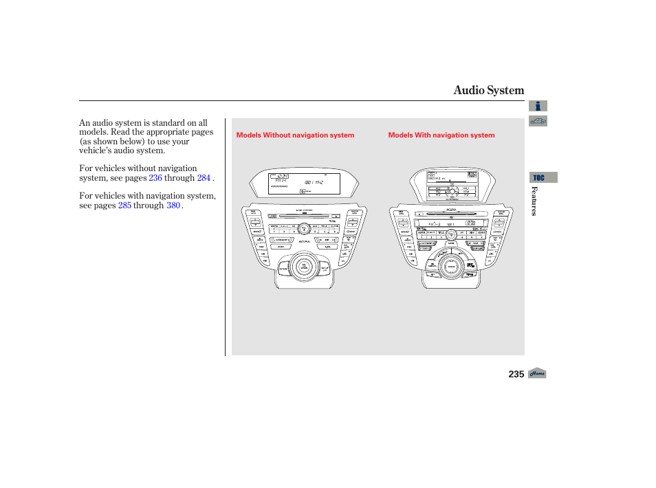 Audio system | Acura 2012 TL User Manual | Page 239 / 650