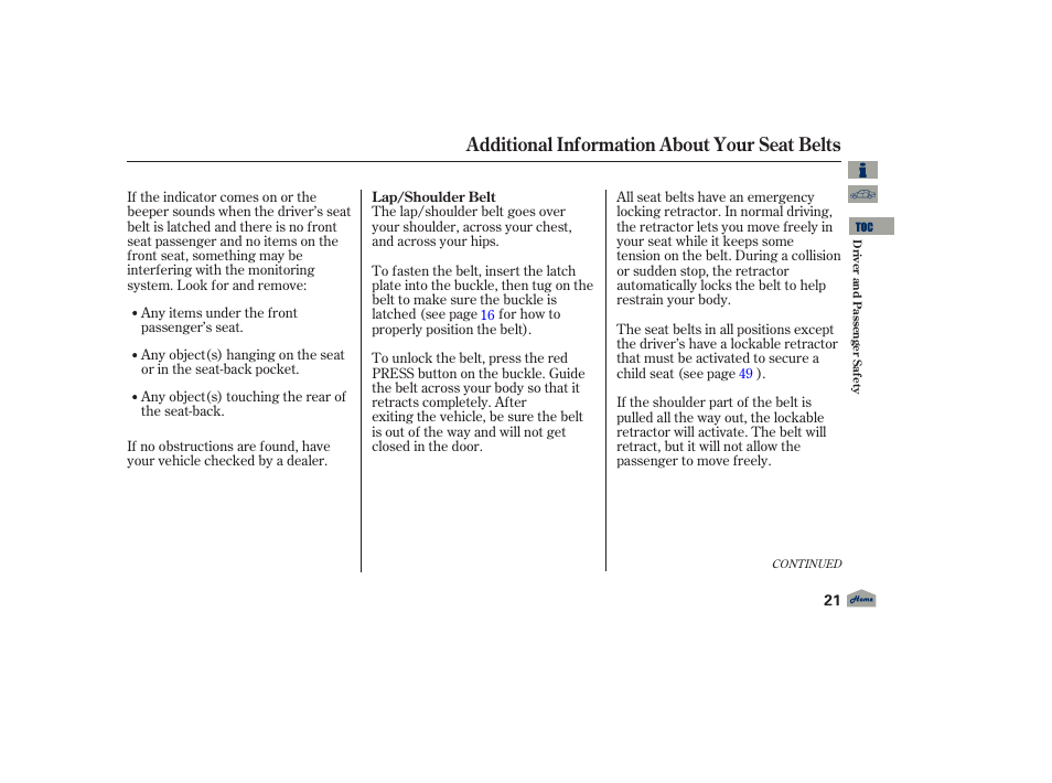 Additional information about your seat belts | Acura 2012 TL User Manual | Page 25 / 650