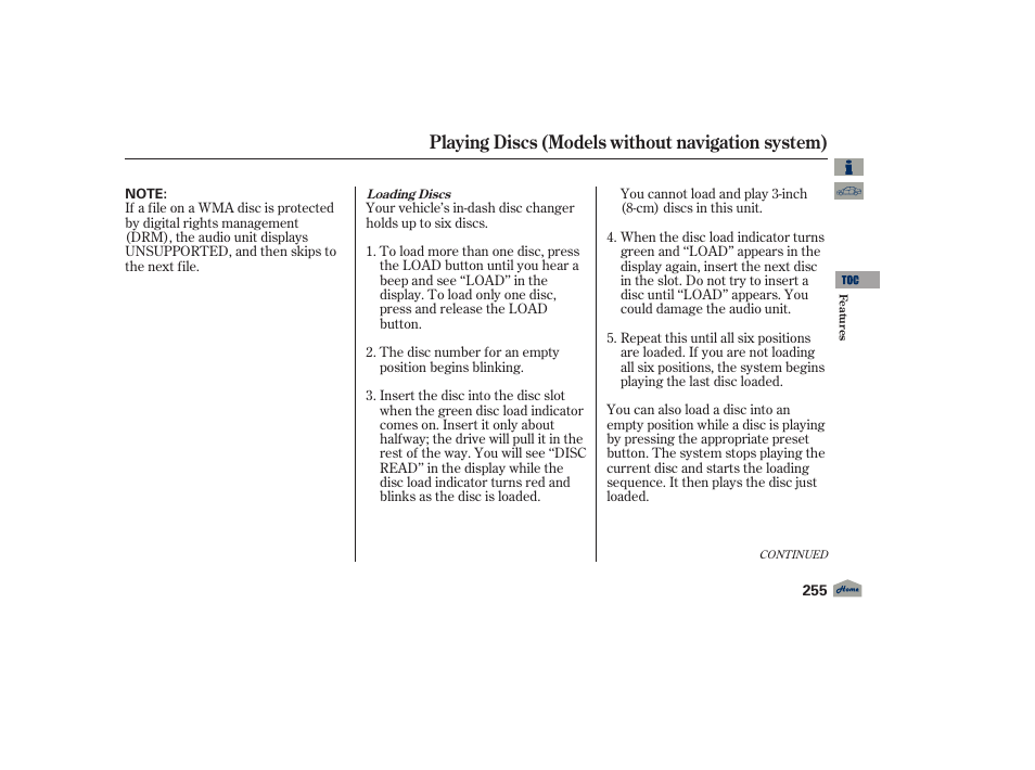 Playing discs (models without navigation system) | Acura 2012 TL User Manual | Page 259 / 650