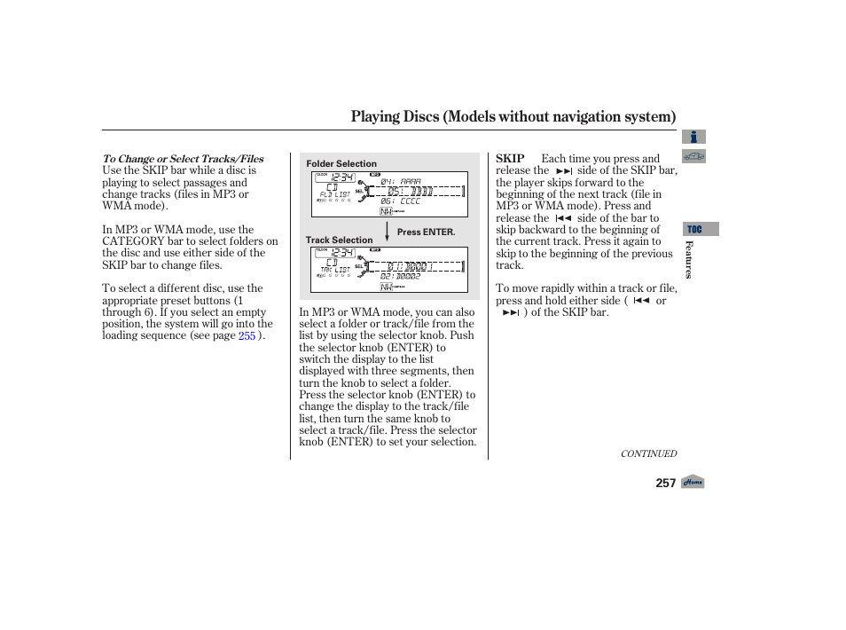 Playing discs (models without navigation system) | Acura 2012 TL User Manual | Page 261 / 650