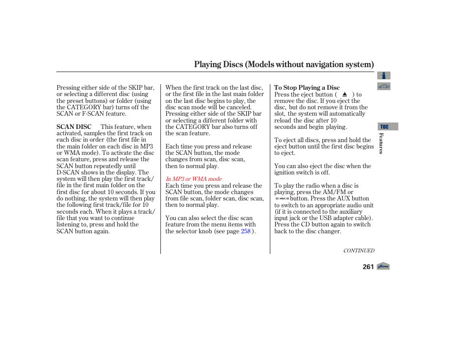 Playing discs (models without navigation system) | Acura 2012 TL User Manual | Page 265 / 650