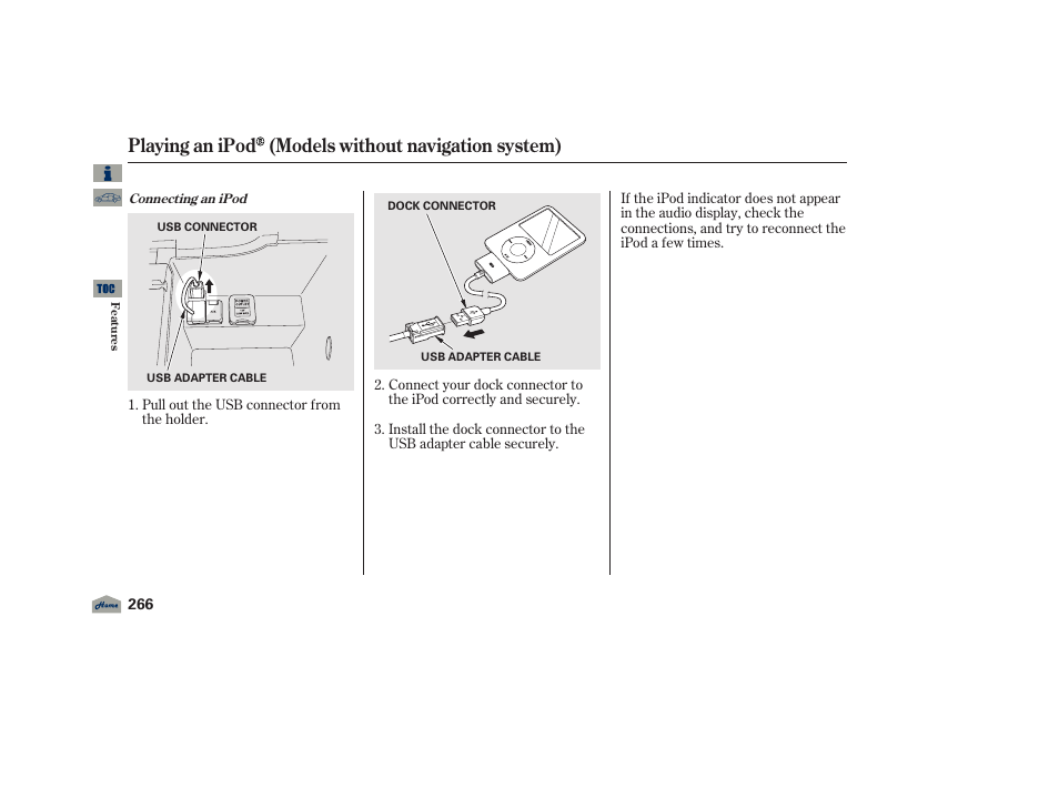 Playing an ipod (models without navigation system), 2012 tl | Acura 2012 TL User Manual | Page 270 / 650
