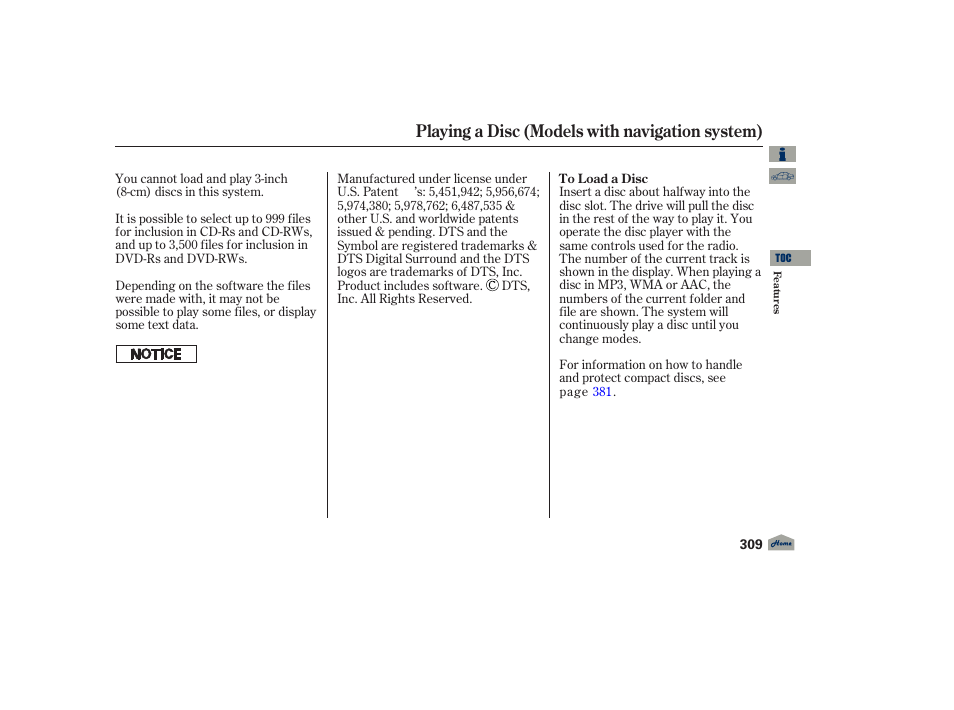 Playing a disc (models with navigation system) | Acura 2012 TL User Manual | Page 313 / 650