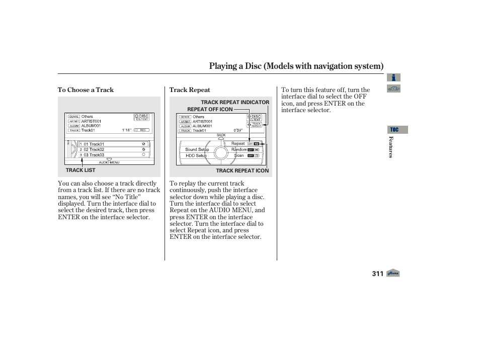 Playing a disc (models with navigation system), 2012 tl | Acura 2012 TL User Manual | Page 315 / 650