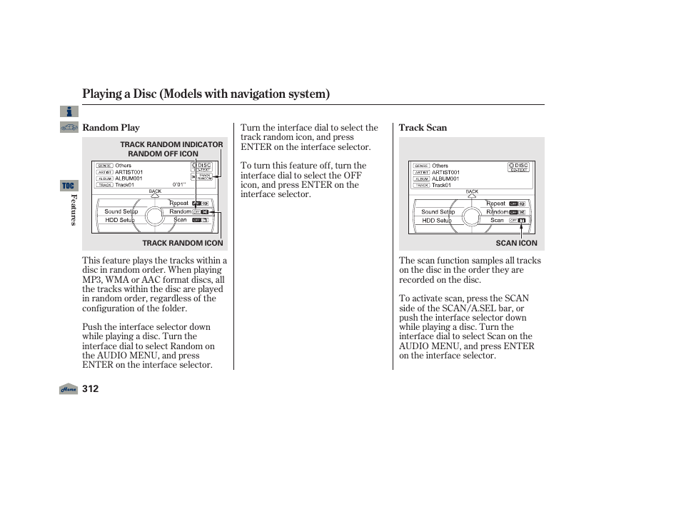 Playing a disc (models with navigation system) | Acura 2012 TL User Manual | Page 316 / 650