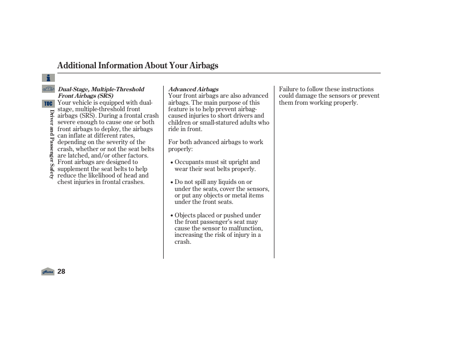 Additional information about your airbags | Acura 2012 TL User Manual | Page 32 / 650