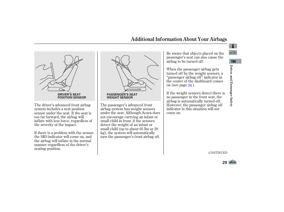 Additional information about your airbags, 2012 tl | Acura 2012 TL User Manual | Page 33 / 650
