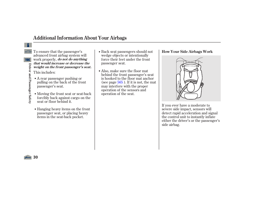 Additional information about your airbags | Acura 2012 TL User Manual | Page 34 / 650