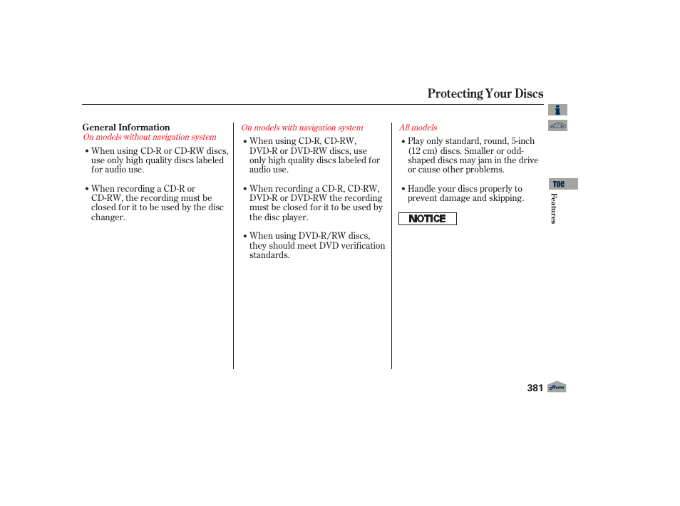 Protecting your discs | Acura 2012 TL User Manual | Page 385 / 650