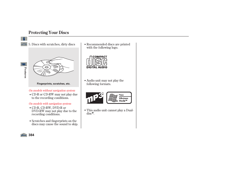 Protecting your discs | Acura 2012 TL User Manual | Page 388 / 650