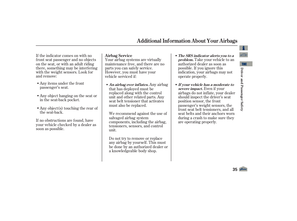 Additional information about your airbags | Acura 2012 TL User Manual | Page 39 / 650