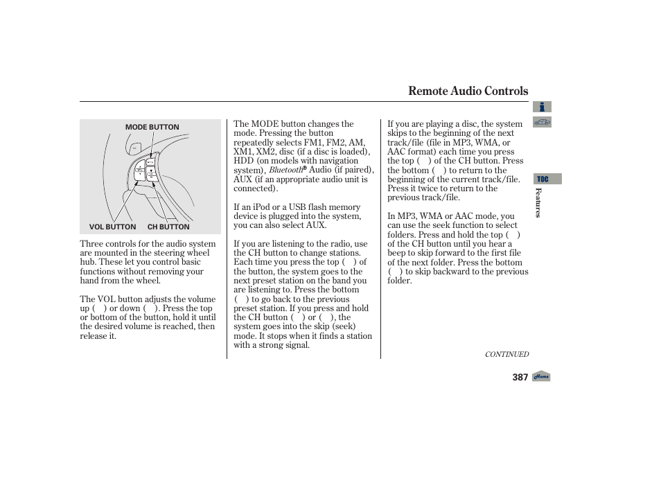 Remote audio controls | Acura 2012 TL User Manual | Page 391 / 650