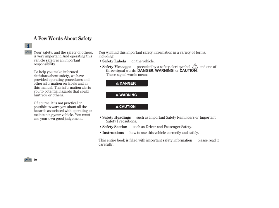 A few words about safety | Acura 2012 TL User Manual | Page 4 / 650