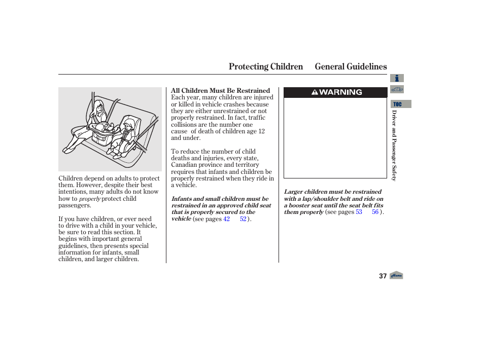 Protecting children general guidelines | Acura 2012 TL User Manual | Page 41 / 650