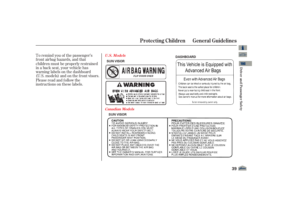 Protecting children general guidelines, 2012 tl | Acura 2012 TL User Manual | Page 43 / 650