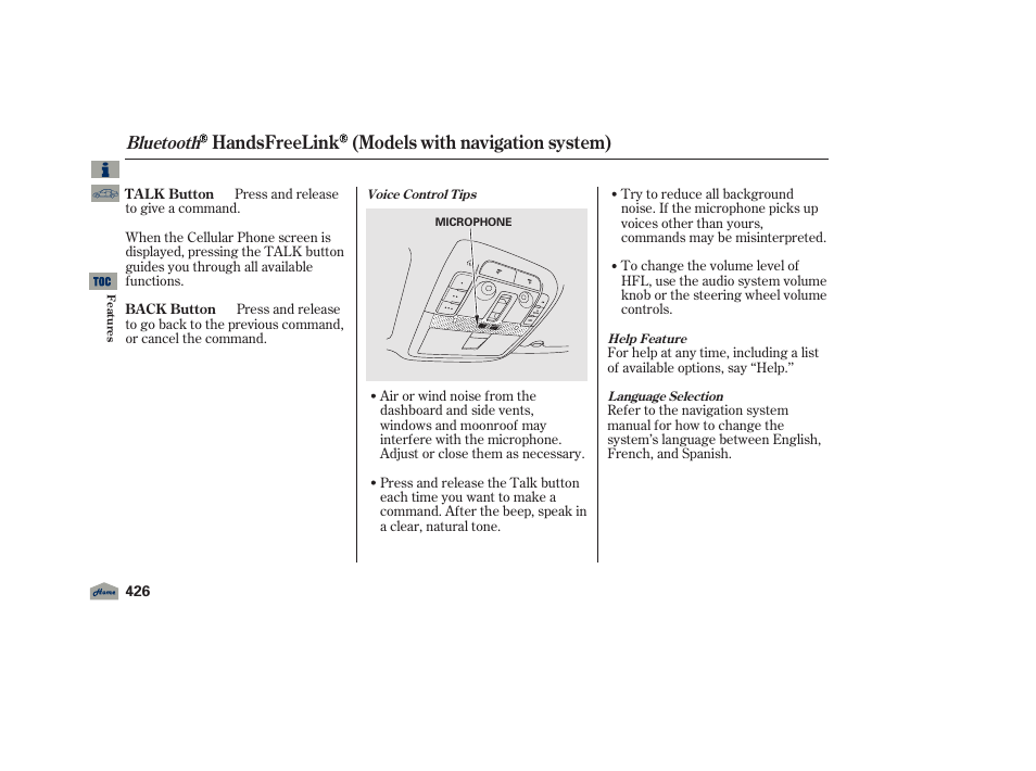 Handsfreelink (models with navigation system), Bluetooth | Acura 2012 TL User Manual | Page 430 / 650