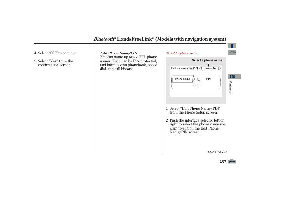 Handsfreelink (models with navigation system), Bluetooth | Acura 2012 TL User Manual | Page 441 / 650