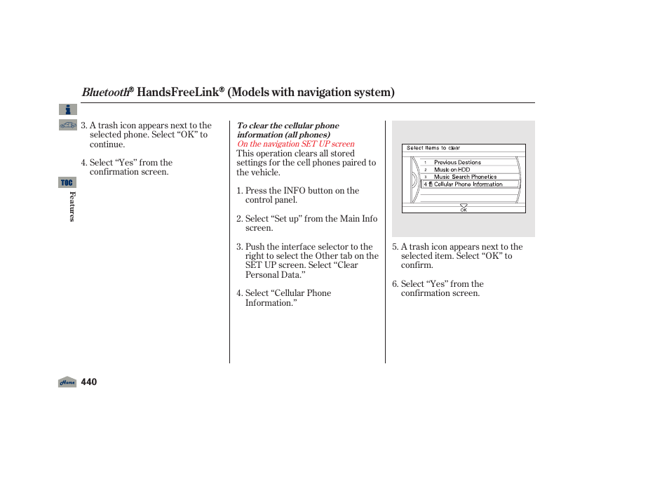 Handsfreelink (models with navigation system), Bluetooth | Acura 2012 TL User Manual | Page 444 / 650