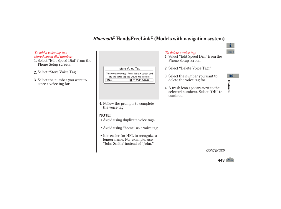 Handsfreelink (models with navigation system), Bluetooth | Acura 2012 TL User Manual | Page 447 / 650