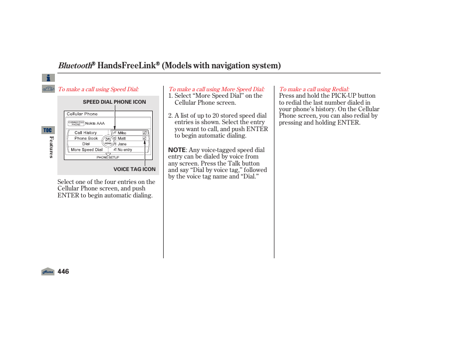 Handsfreelink (models with navigation system), Bluetooth | Acura 2012 TL User Manual | Page 450 / 650