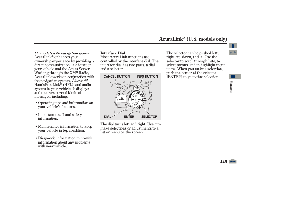 Acuralink (u.s. models only), 2012 tl | Acura 2012 TL User Manual | Page 453 / 650