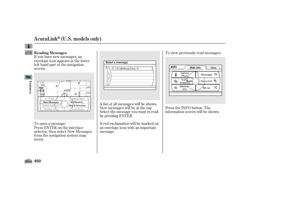 Acuralink (u.s. models only) | Acura 2012 TL User Manual | Page 454 / 650