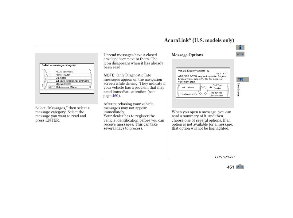 Acuralink (u.s. models only) | Acura 2012 TL User Manual | Page 455 / 650
