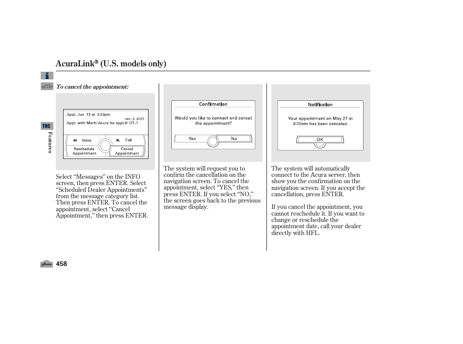 Acuralink (u.s. models only) | Acura 2012 TL User Manual | Page 462 / 650