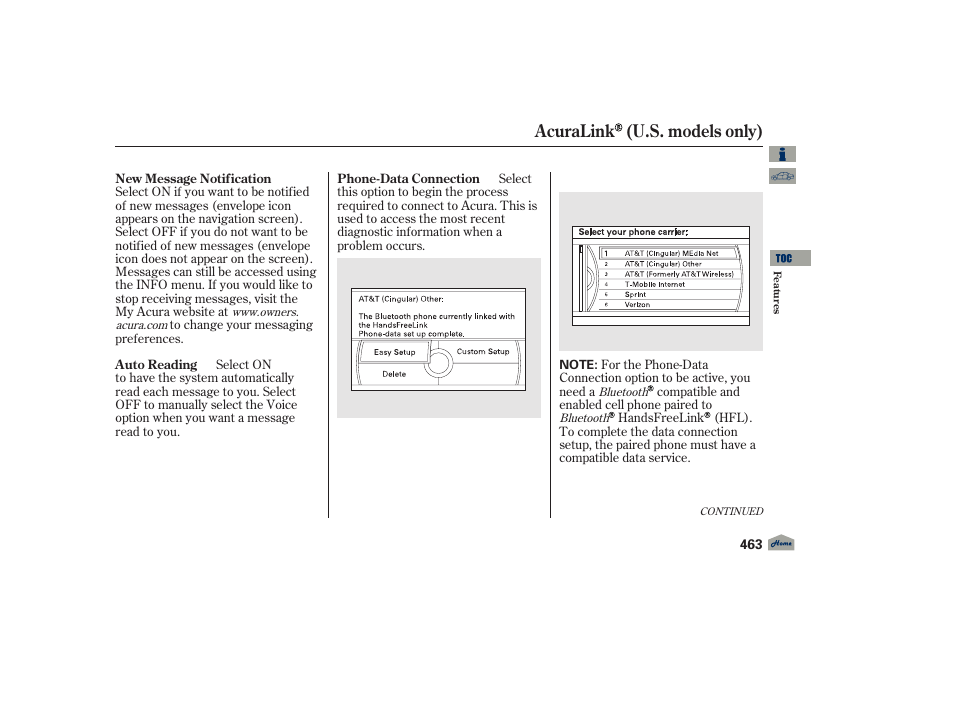 Acuralink (u.s. models only) | Acura 2012 TL User Manual | Page 467 / 650