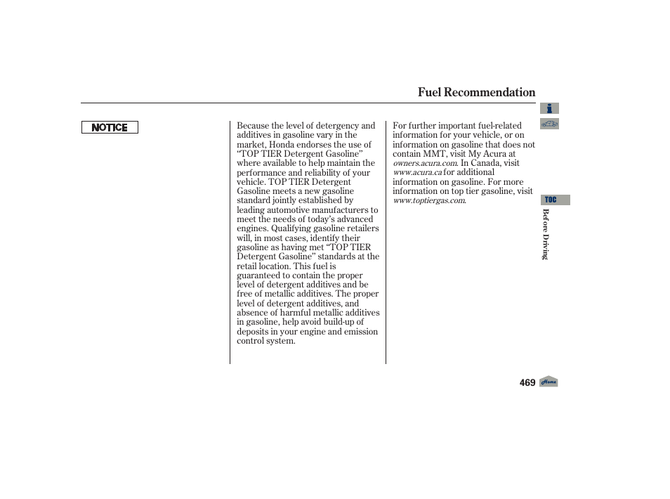 Fuel recommendation | Acura 2012 TL User Manual | Page 473 / 650