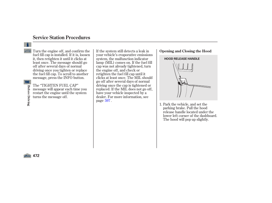 Service station procedures | Acura 2012 TL User Manual | Page 476 / 650
