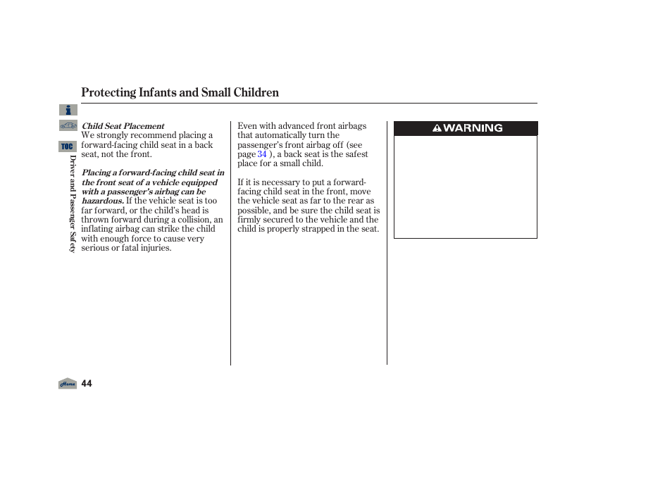 Protecting infants and small children | Acura 2012 TL User Manual | Page 48 / 650