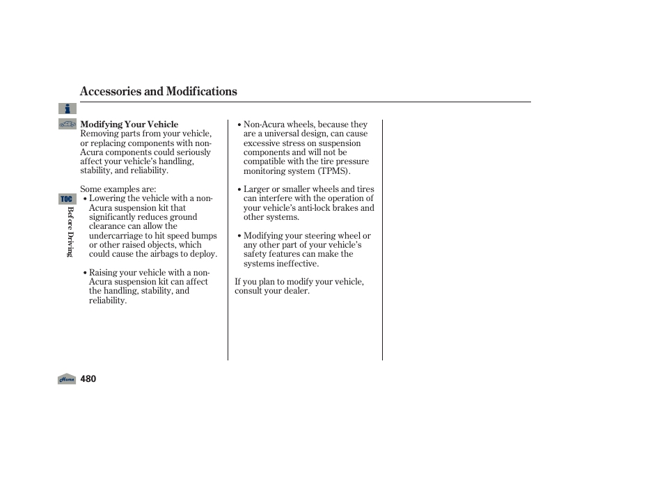 Accessories and modifications | Acura 2012 TL User Manual | Page 484 / 650